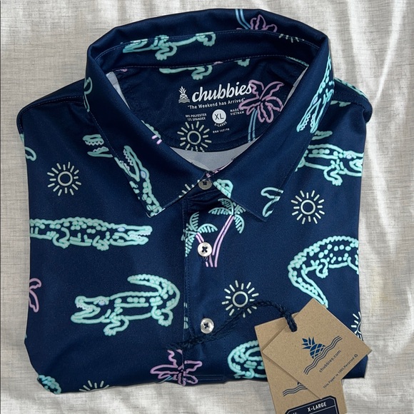 Chubbies Blue Polo Shirt with Tropical Print - Picture 8 of 8